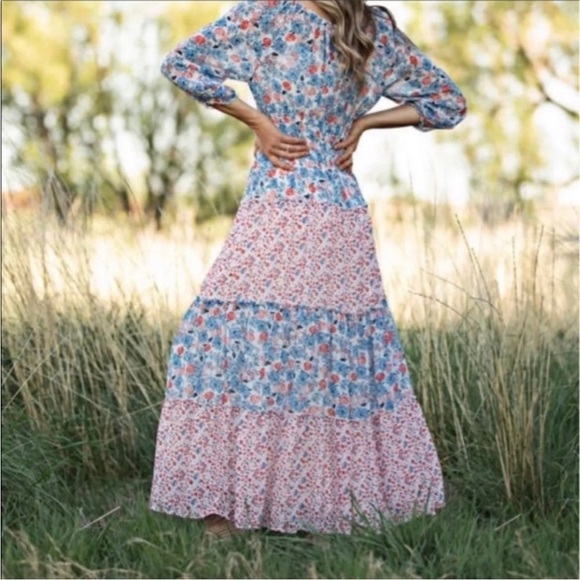 Anthro Fig & Flower Long Sleeve Floral Smocked Tiered Boho Peasant Maxi Dress L - Picture 4 of 17
